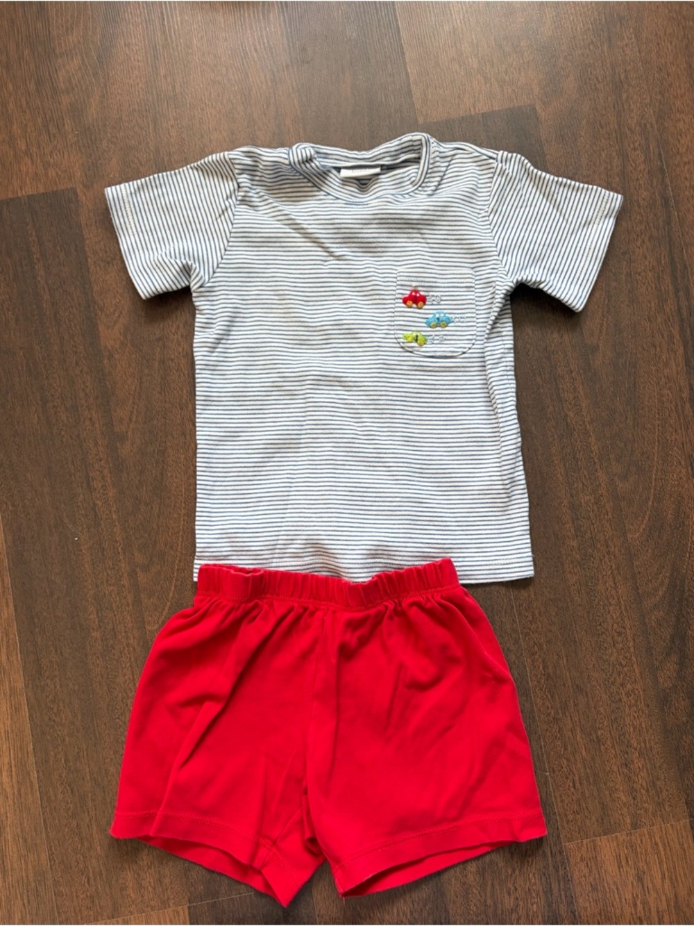 Kids Striped Tee & Red Shorts Matching Set